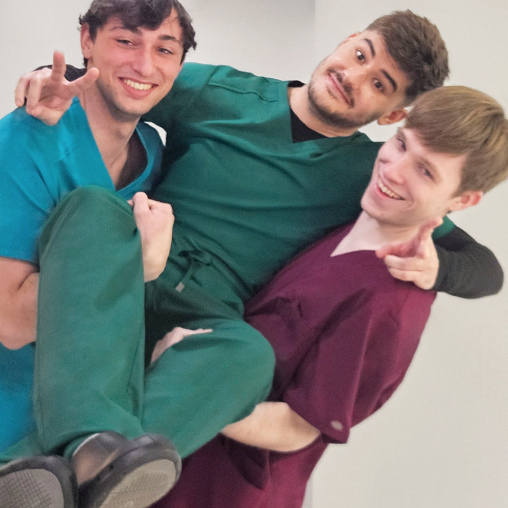 Sonographers wearing stretch medical scrubs