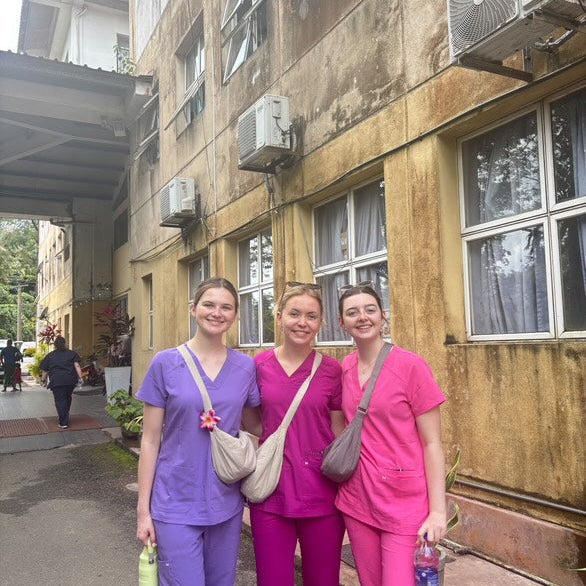 Students wearing Happythreads scrubs