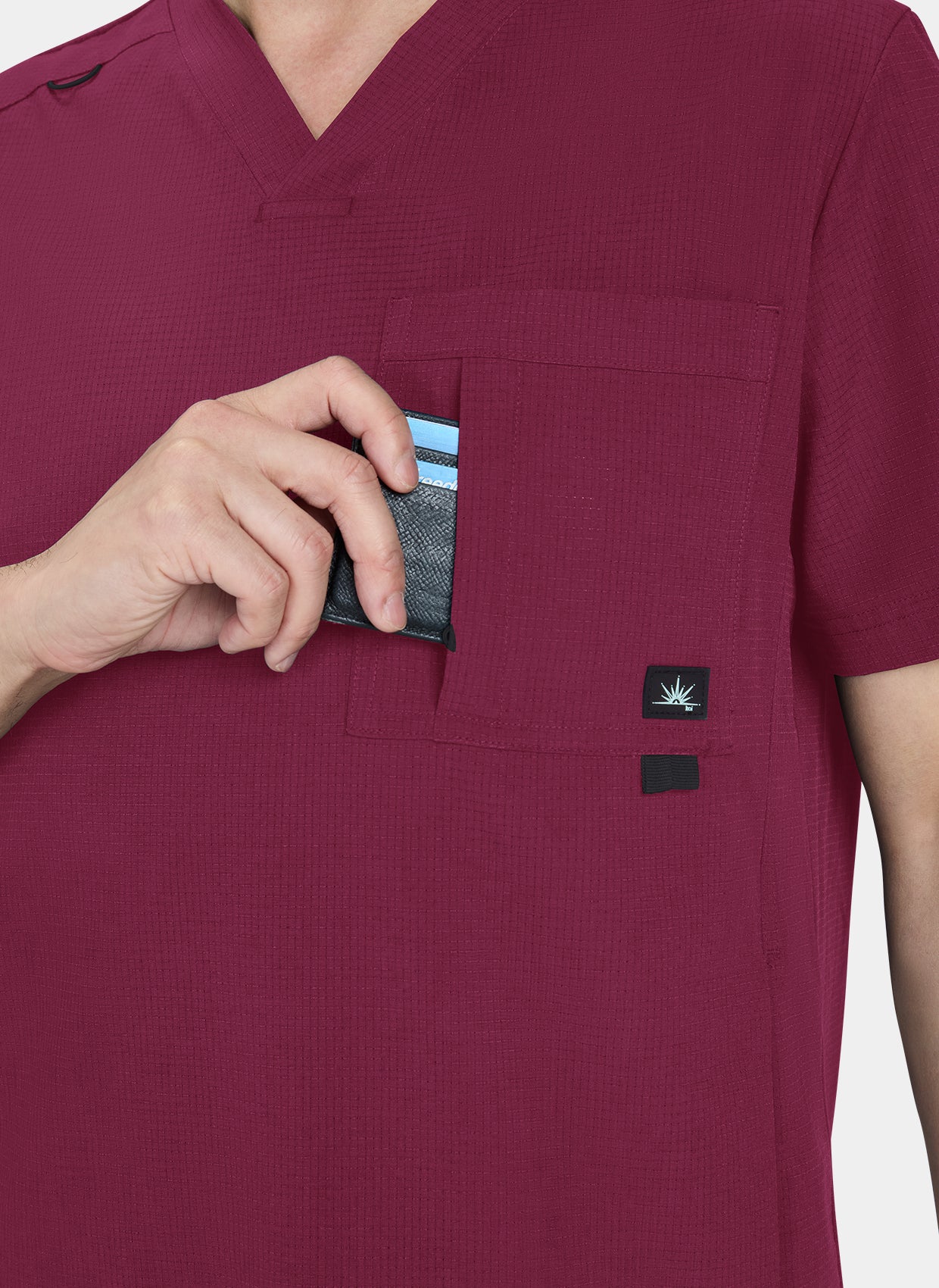 Koi Solis Caldwell Scrub Top Wine Chest Pocket