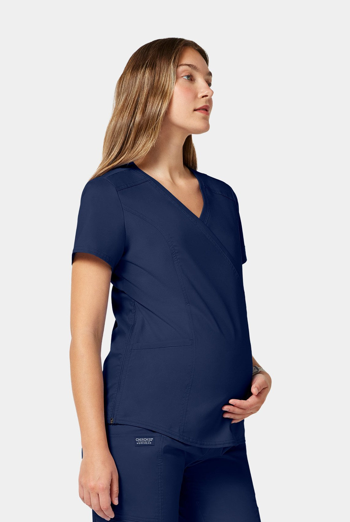 Cherokee WW Revolution Maternity Mock Wrap Scrub Top WWE688 - Navy