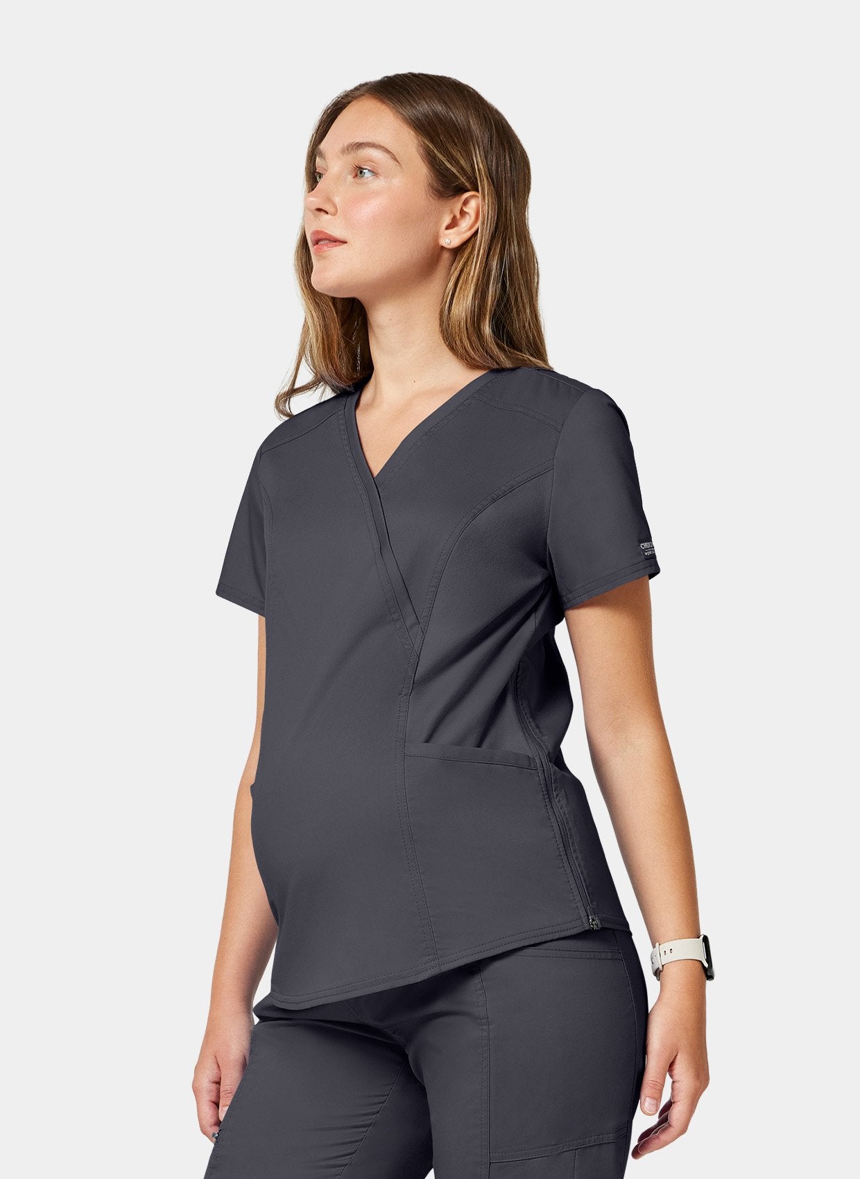 Cherokee WW Revolution Maternity Mock Wrap Scrub Top WWE688 - Pewter