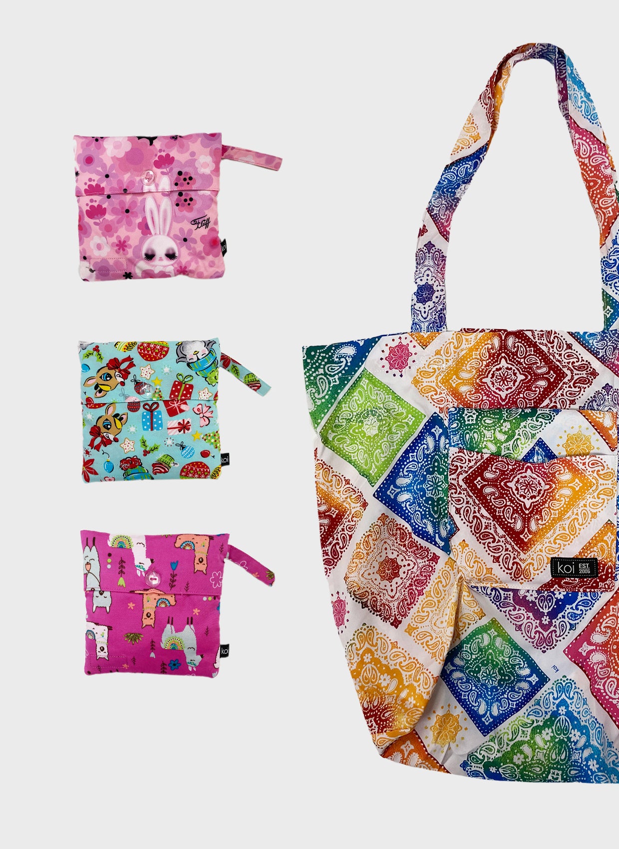 Colorful Bags with prints on white background
