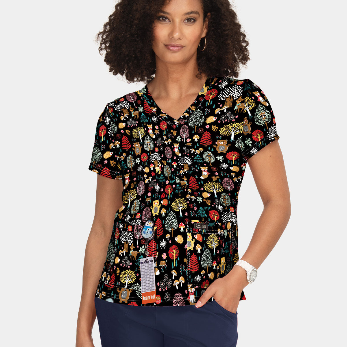 Koi Basics Leslie Scrub Top Woodland Creatures Happythreads UK
