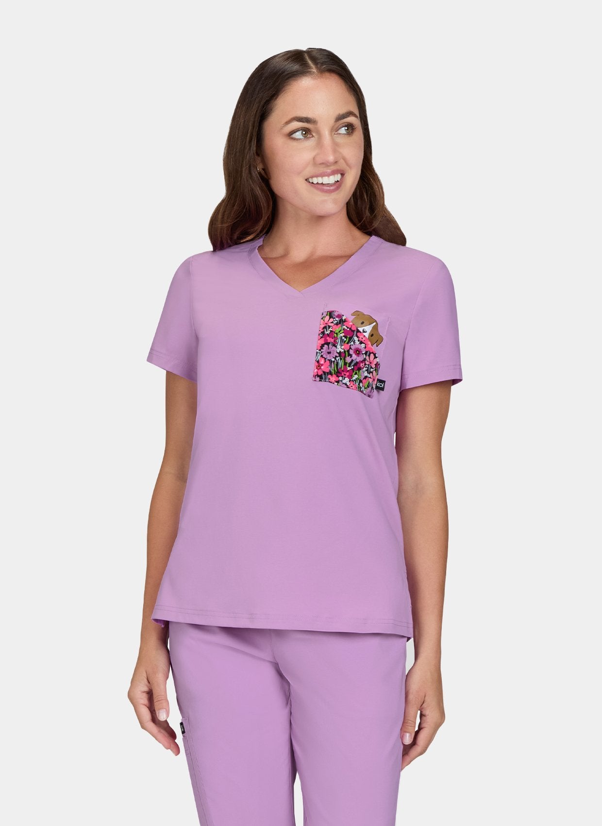 Koi Basics Nixie Placement Scrub Top - Bloom Lavender