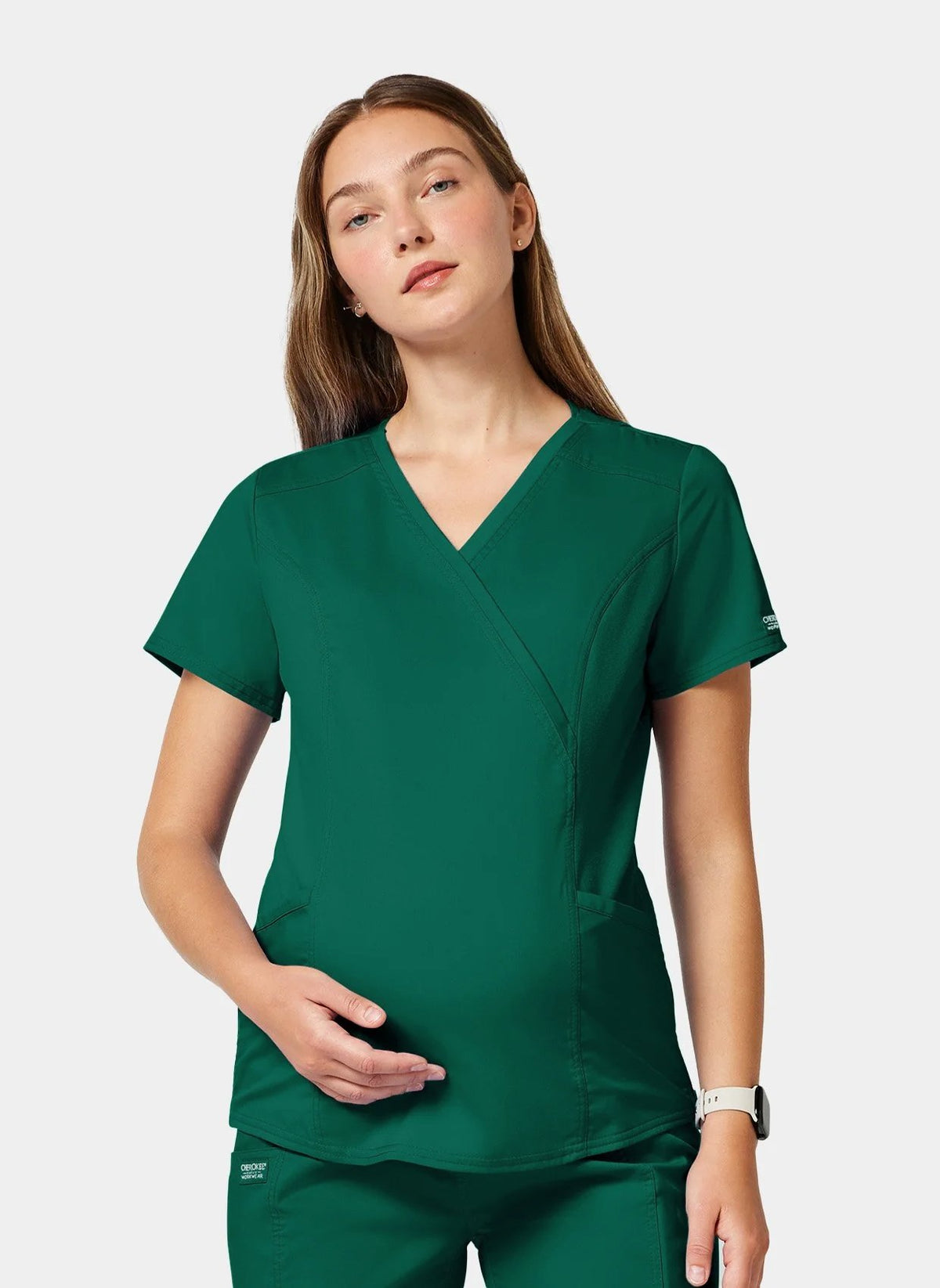 womens scrub top cherokee ww revolution maternity mock wrap wwe688 hunter