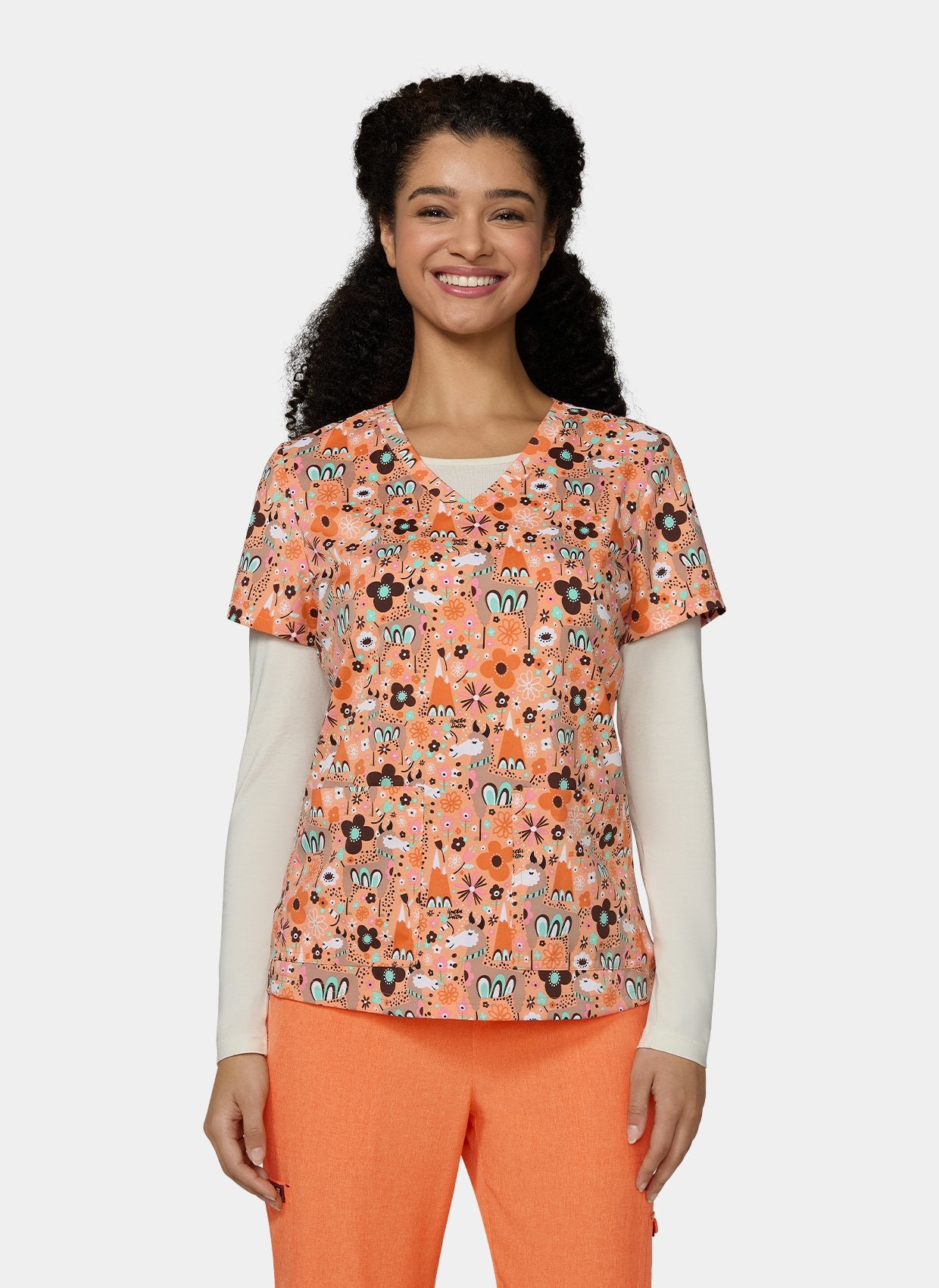 Womens Scrub Top Koi Basics Leslie - lovely lamas