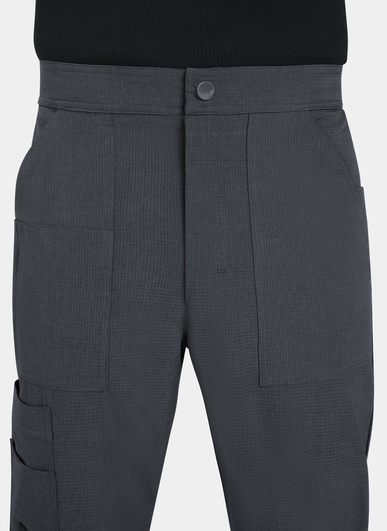 Men's Koi Solis scrub trousers charcoal closeup