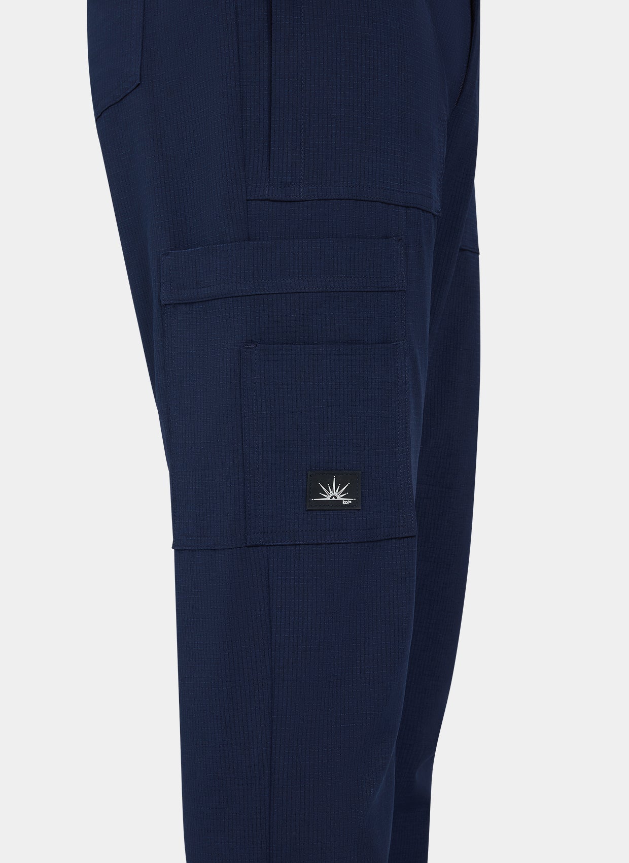 Men's Koi Solis Navy scrub trousers closeup