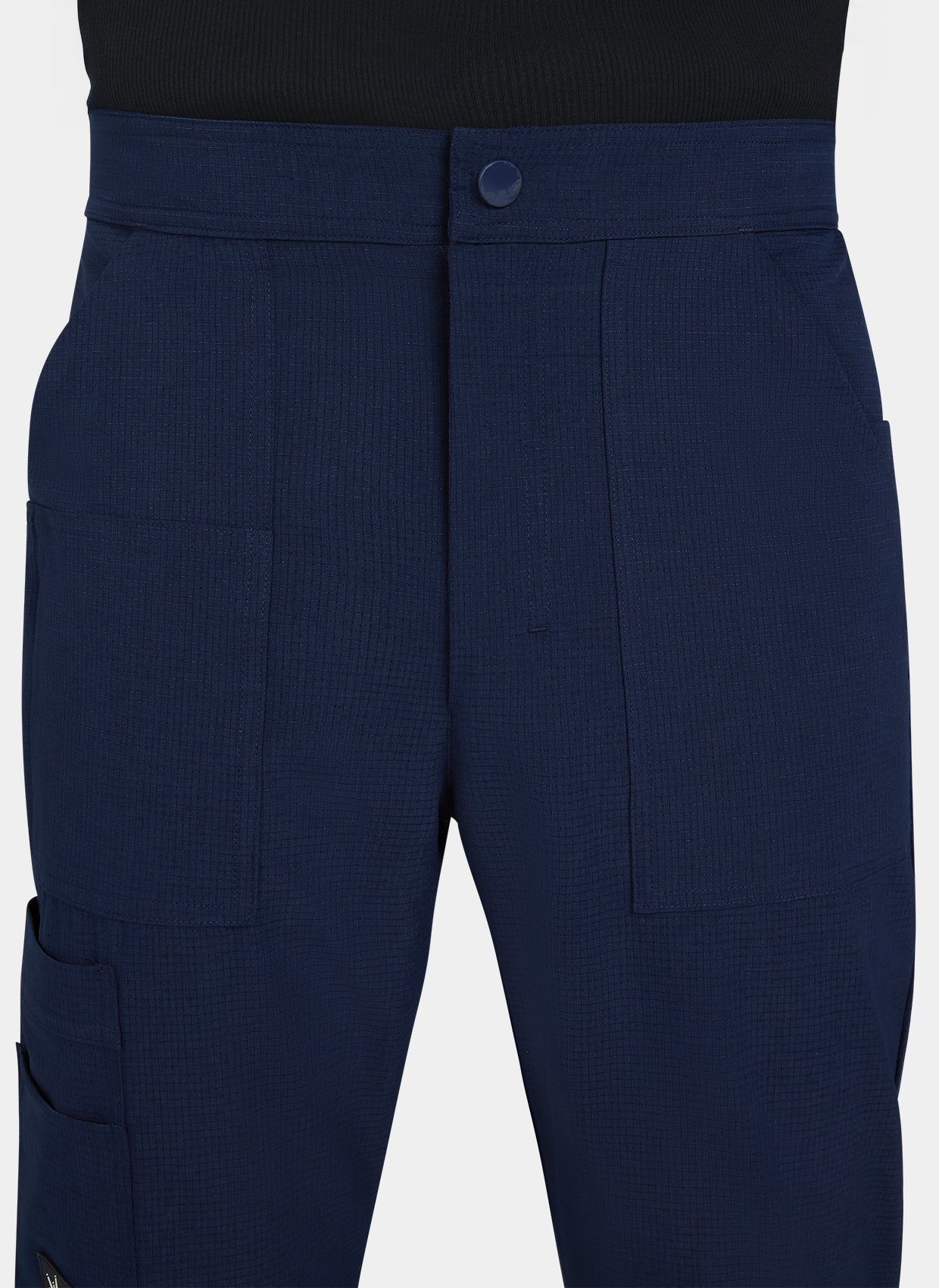 Men's Koi Solis Navy scrub trousers closeup