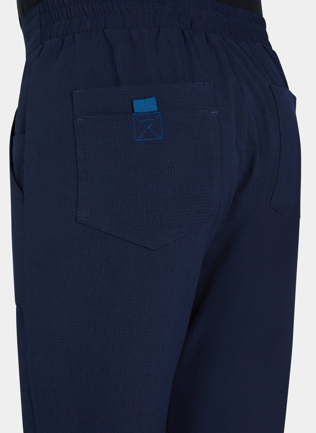 Men's Koi Solis Navy scrub trousers closeup