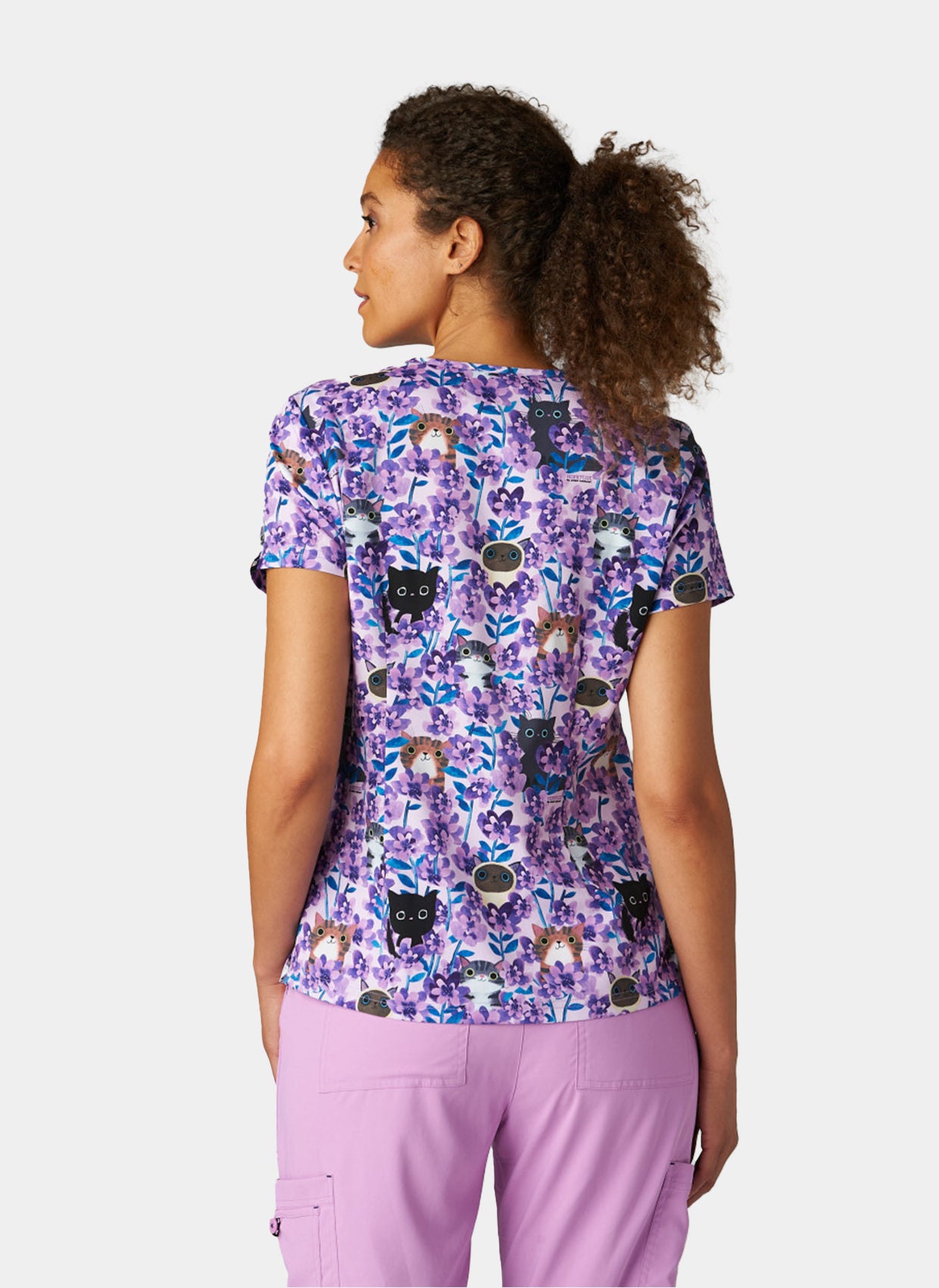 Koi Basics Leslie Scrub Top Flora Kitty Back