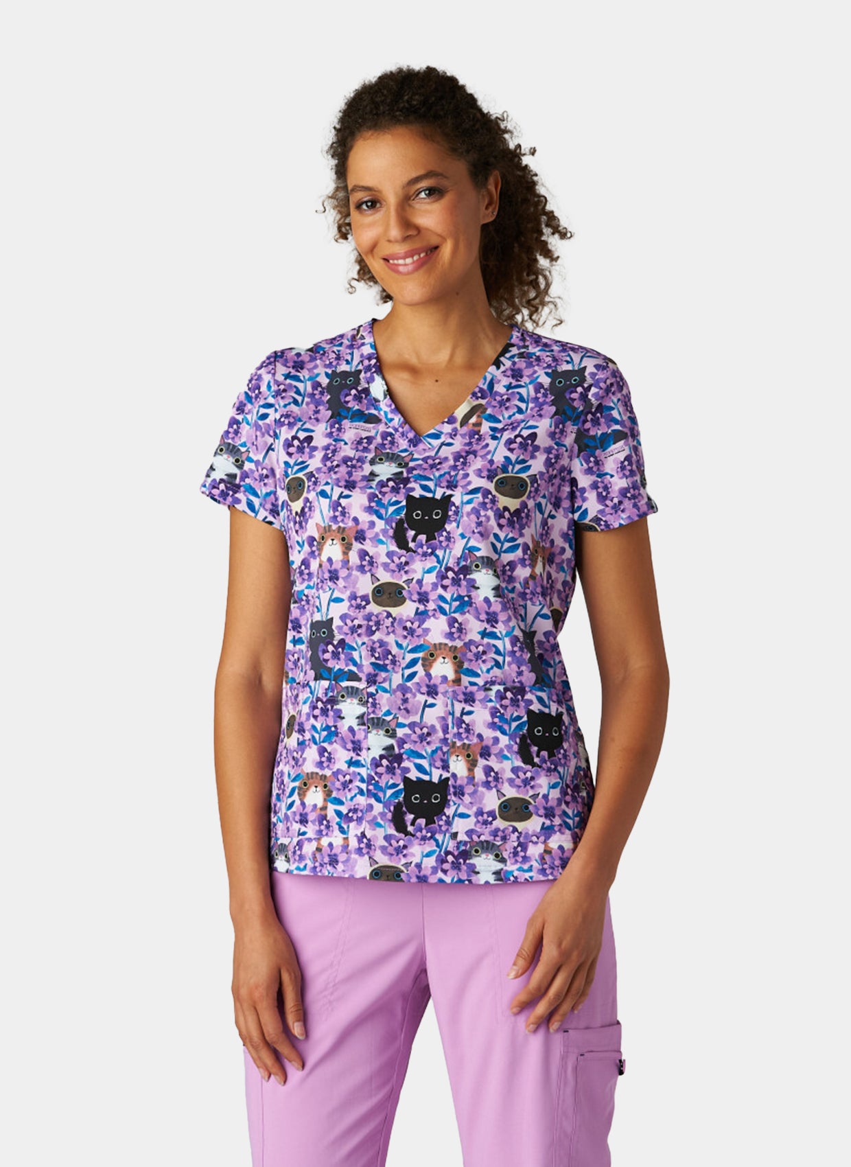 Koi Basics Leslie Scrub Top Flora Kitty Front