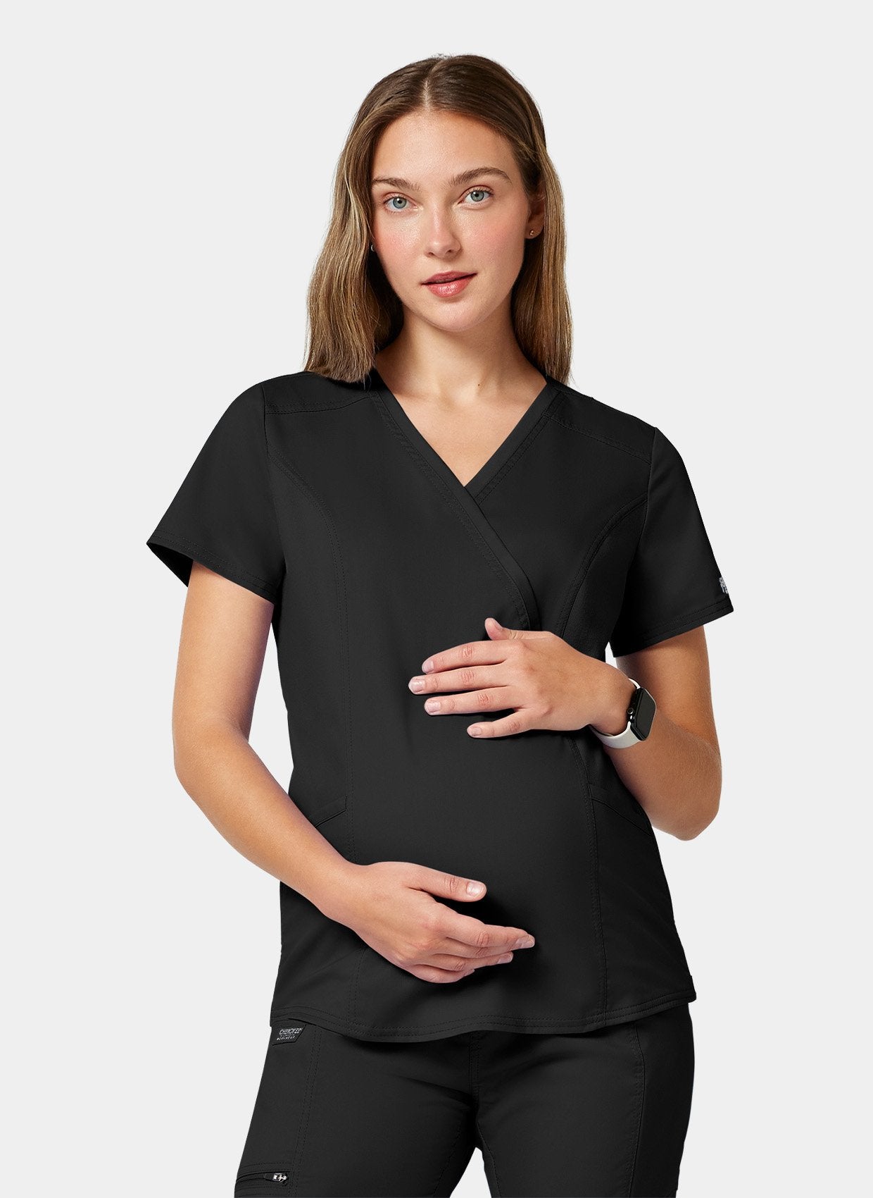 Cherokee WW Revolution Maternity Mock Wrap Scrub Top WWE688 - Black