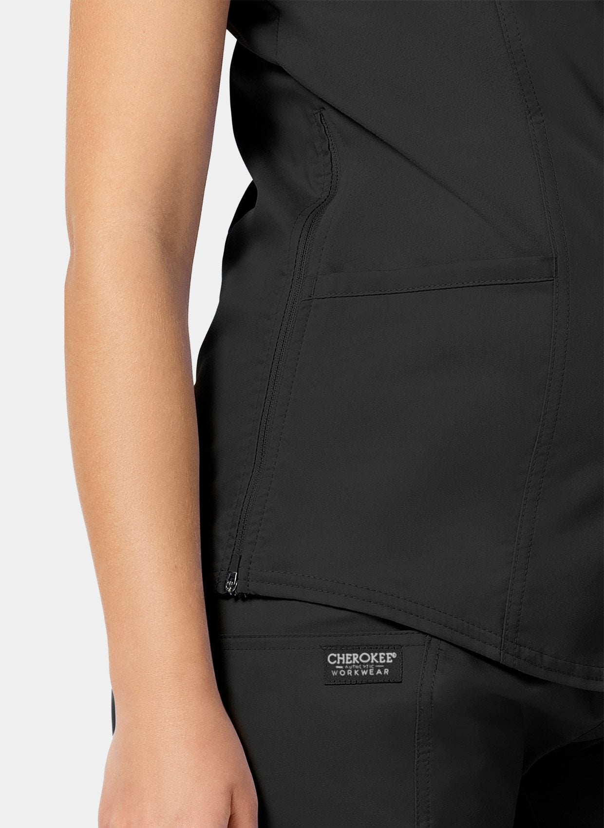 Cherokee WW Revolution Maternity Mock Wrap Scrub Top WWE688 - Black