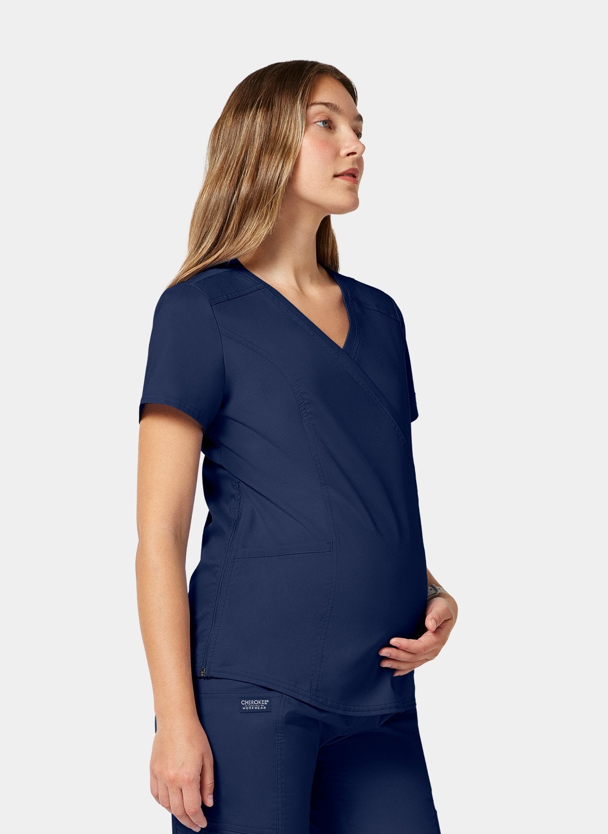 Cherokee WW Revolution Maternity Mock Wrap Scrub Top WWE688 - Navy