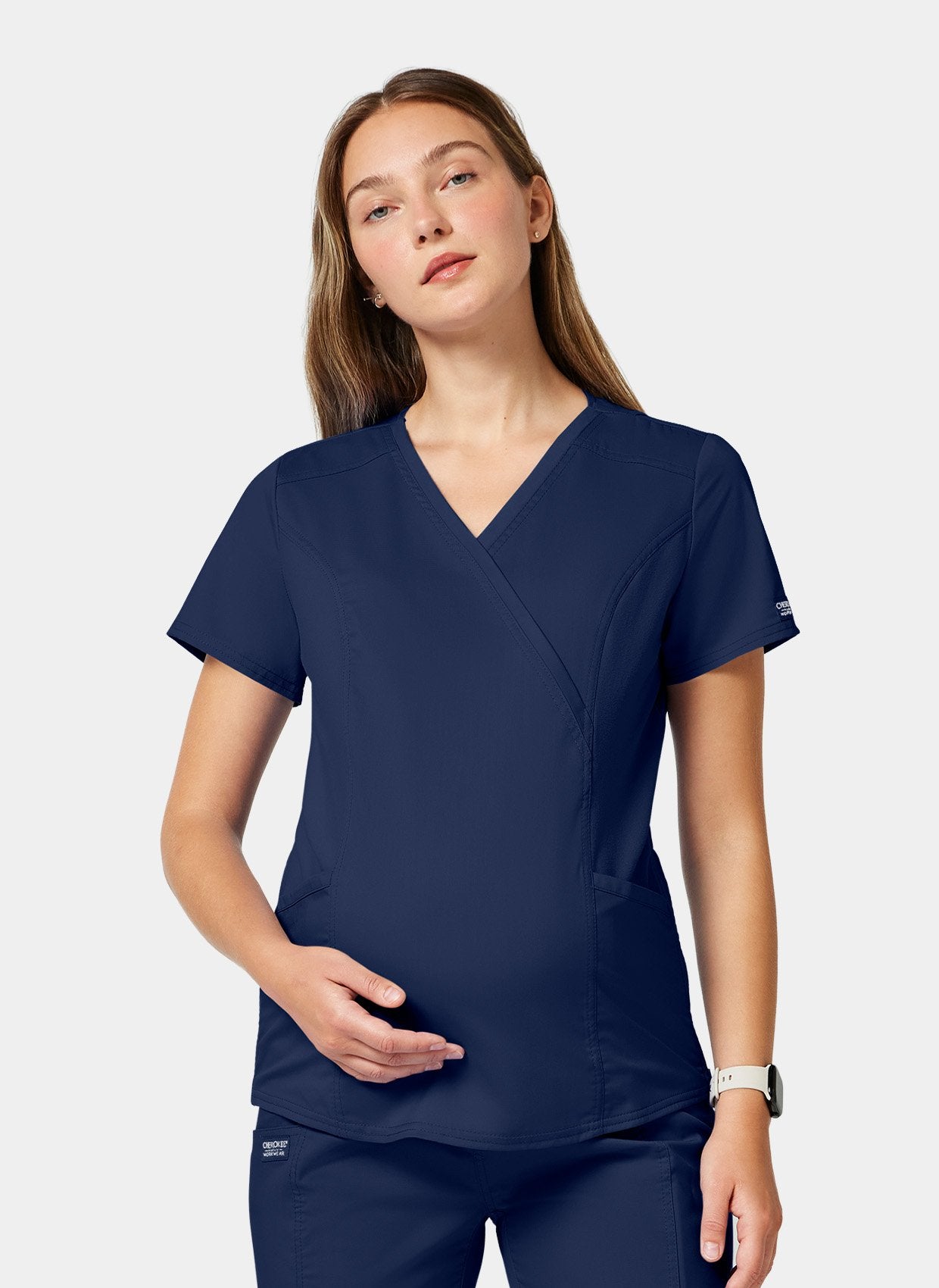 Cherokee WW Revolution Maternity Mock Wrap Scrub Top WWE688 - Navy