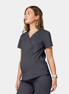 Cherokee WW Revolution Maternity Mock Wrap Scrub Top WWE688 - Pewter