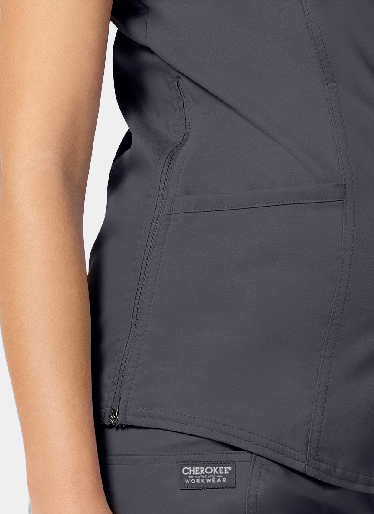 Cherokee WW Revolution Maternity Mock Wrap Scrub Top WWE688 - Pewter