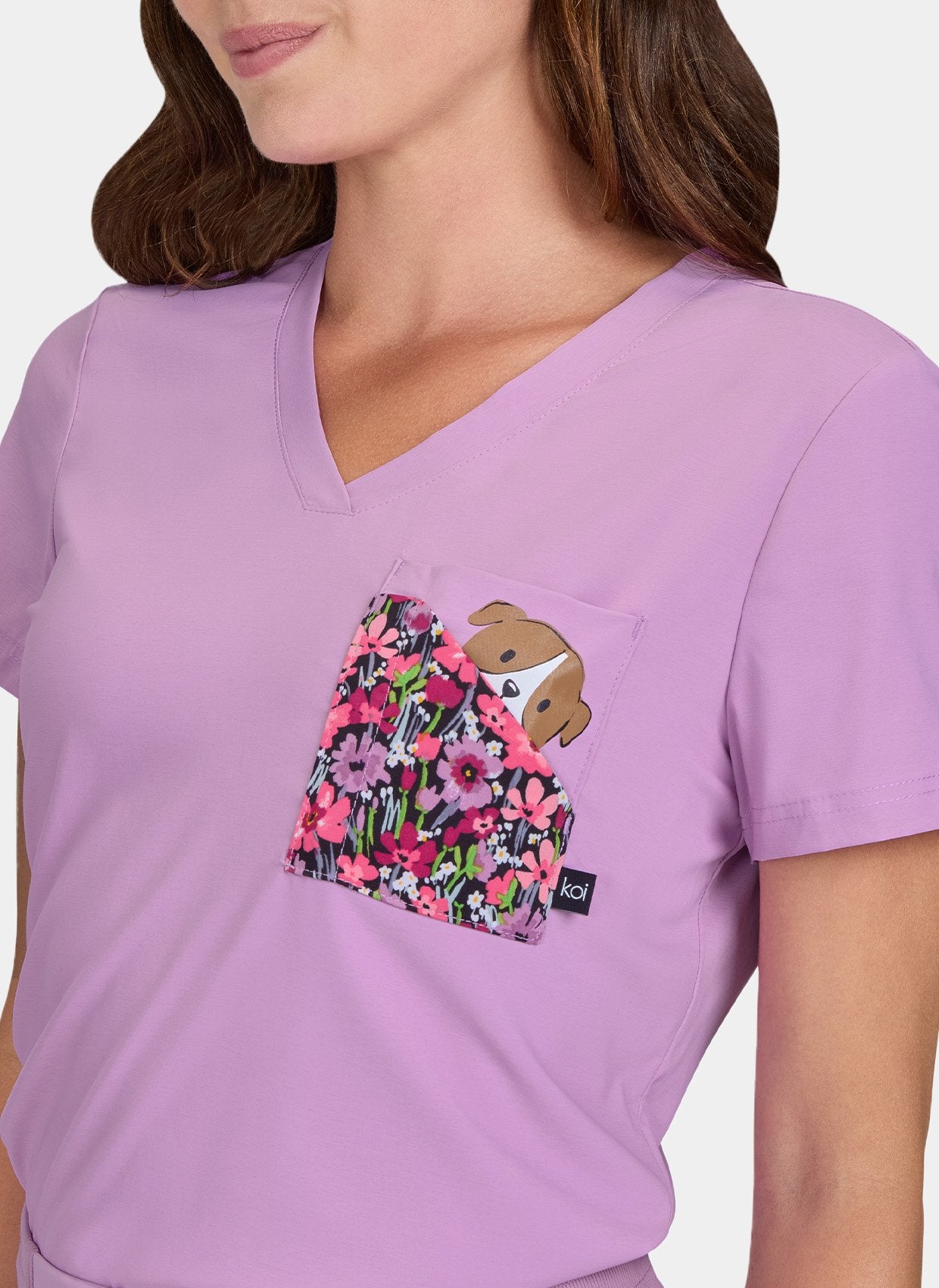 Koi Basics Nixie Placement Scrub Top Bloom Lavender Happythreads UK