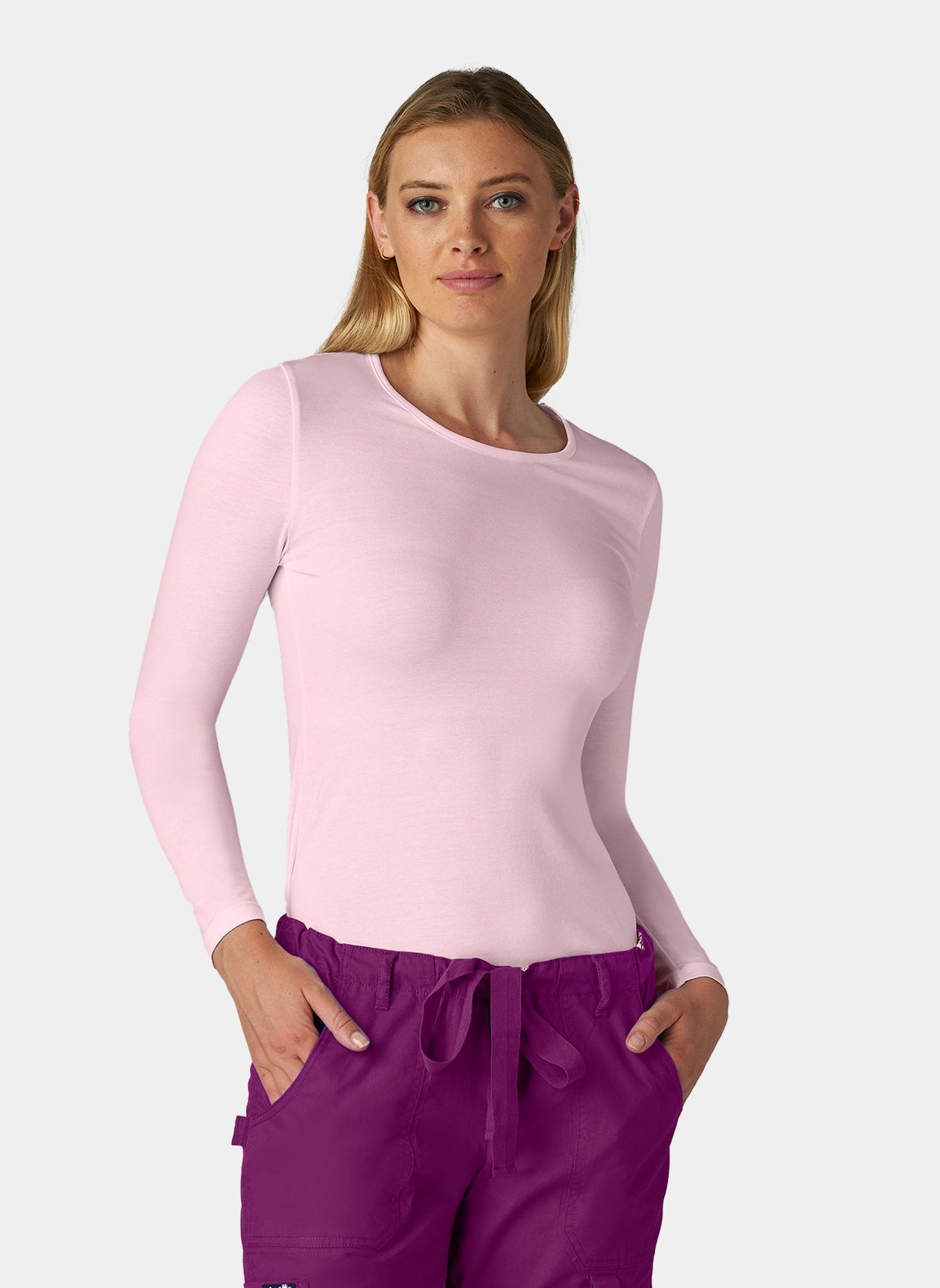 womens koi essentials long sleeve underscrub tender tee pink dream