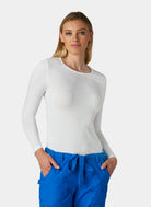 womens koi essentials long sleeve underscrub tender tee white