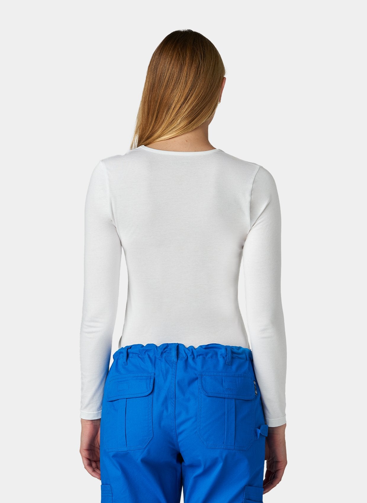 womens koi essentials long sleeve underscrub tender tee white