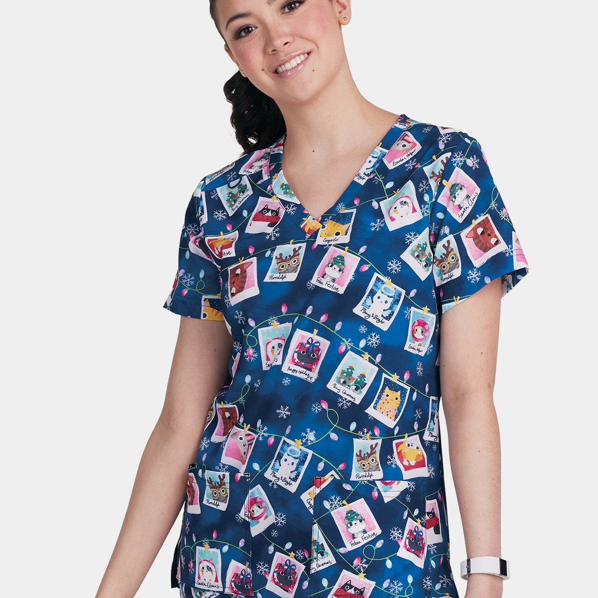 Koi Basics Rosalie Christmas Scrub Top Feline Festive Happythreads UK