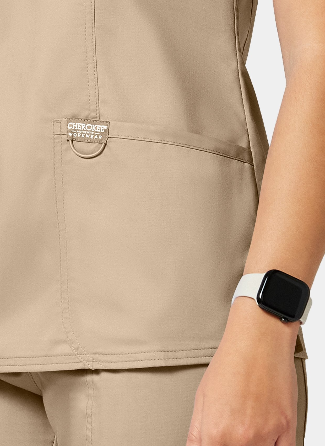 womens scrub top cherokee ww revolution mock wraps WWE610 khaki