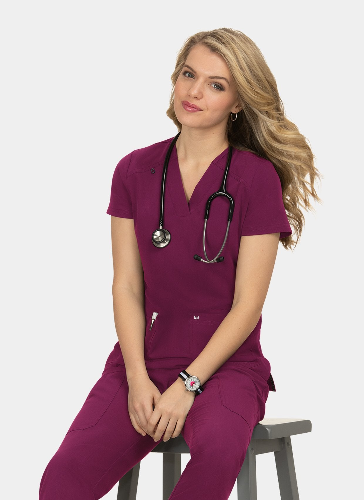 Koi Next Gen Hustle And Heart Scrub Top-Wine