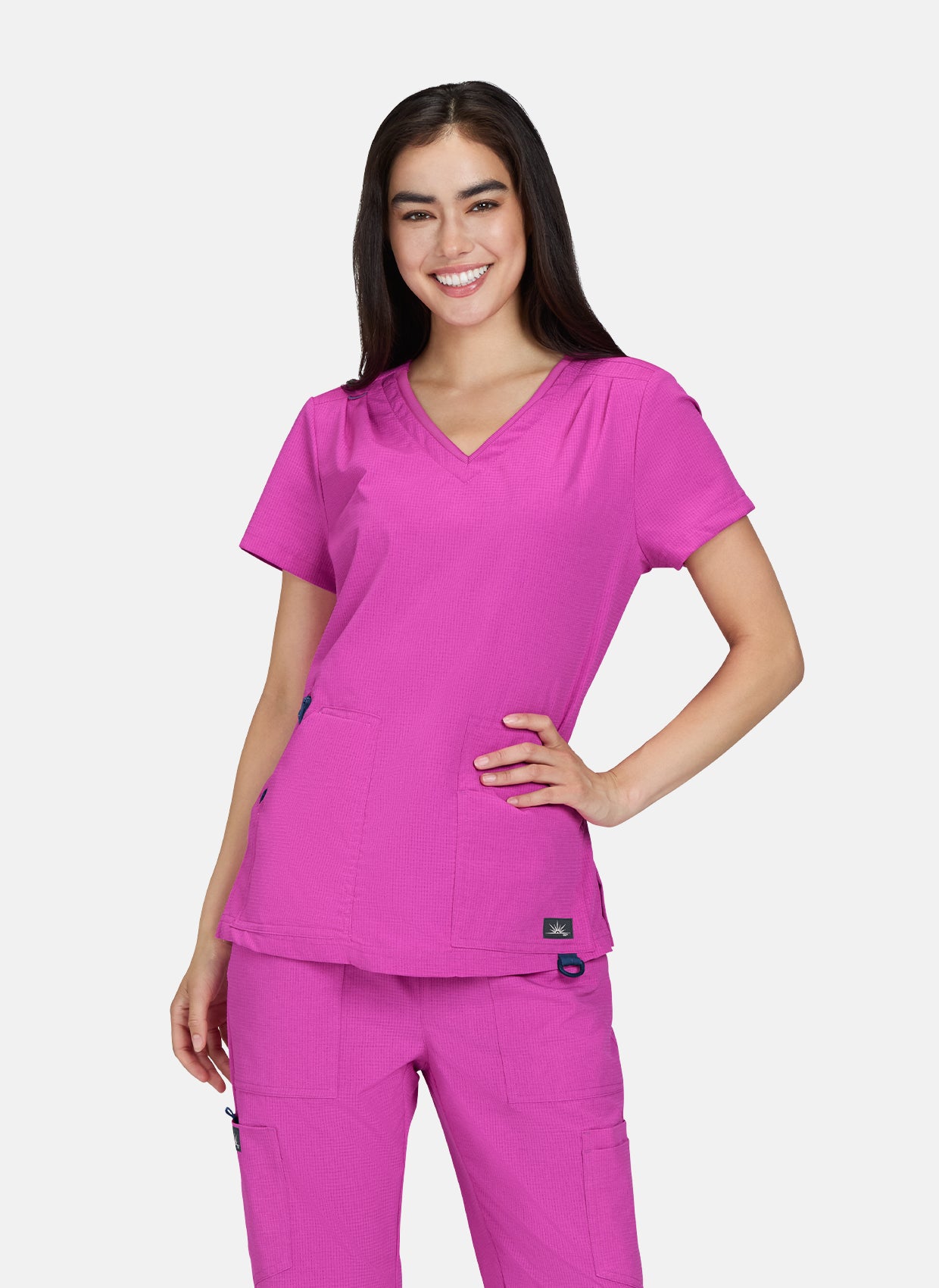 Koi Solis Sari Scrub Top - Hibiscus Pink