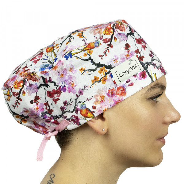 ChrysVal Long Hair Scrub Hat woman - Cherry Blossom