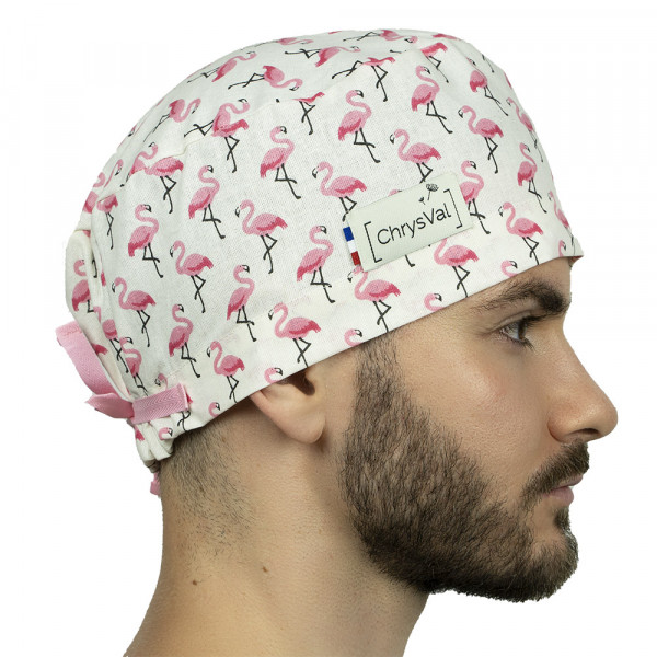 ChrysVal Long Hair Scrub Hat - Pink Flamingo